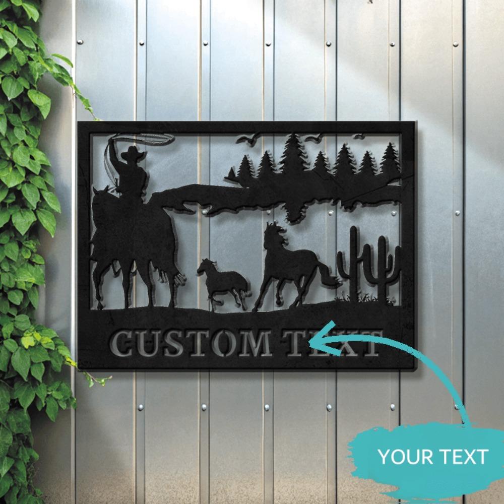 Retro Cowboy Metal Wall Art Western Home Decor Silhouette Indoor Outdoor Gift