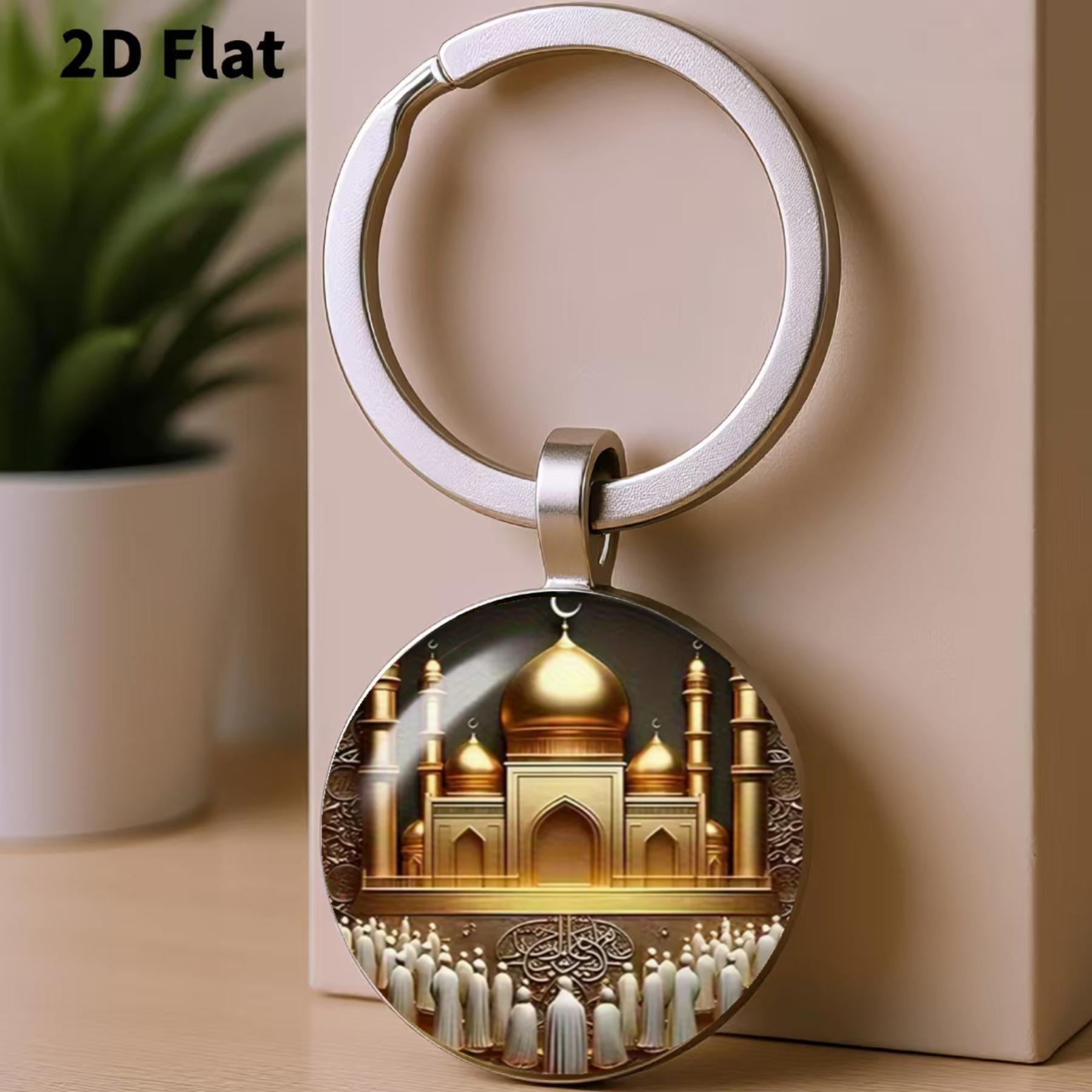Круглая металлическая брелок-подвеска со стеклянным элементом и узором «Золотая мечеть» One Size