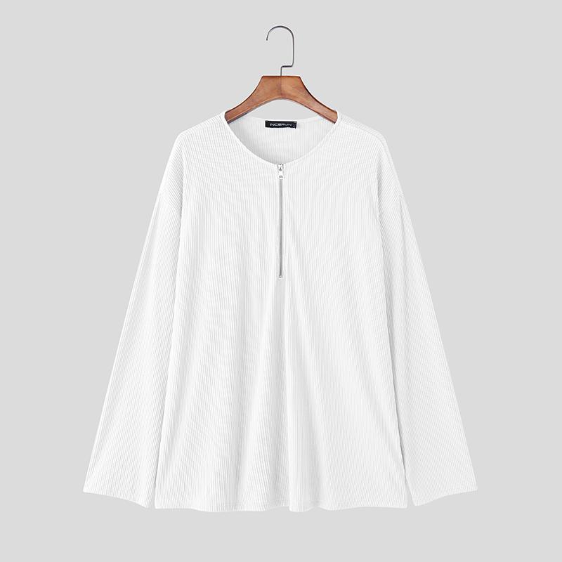 

INCERUN Autumn Oversized Men Round Neck Long Sleeve Casual Texture Tops Pullovers 4XL белый
