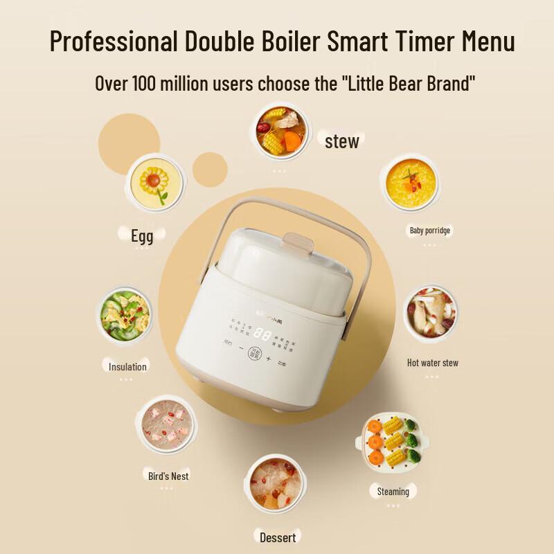 BEAR Olla eléctrica para cocinar comida de bebé de 1L enchufe CN (adaptador incluido)