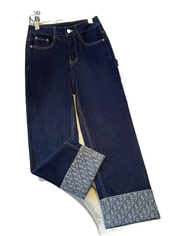 2025 Woodpecker Women's Narrow Leg Cropped Cigarette Jeans with Rolled Hem and Turn-Up Design