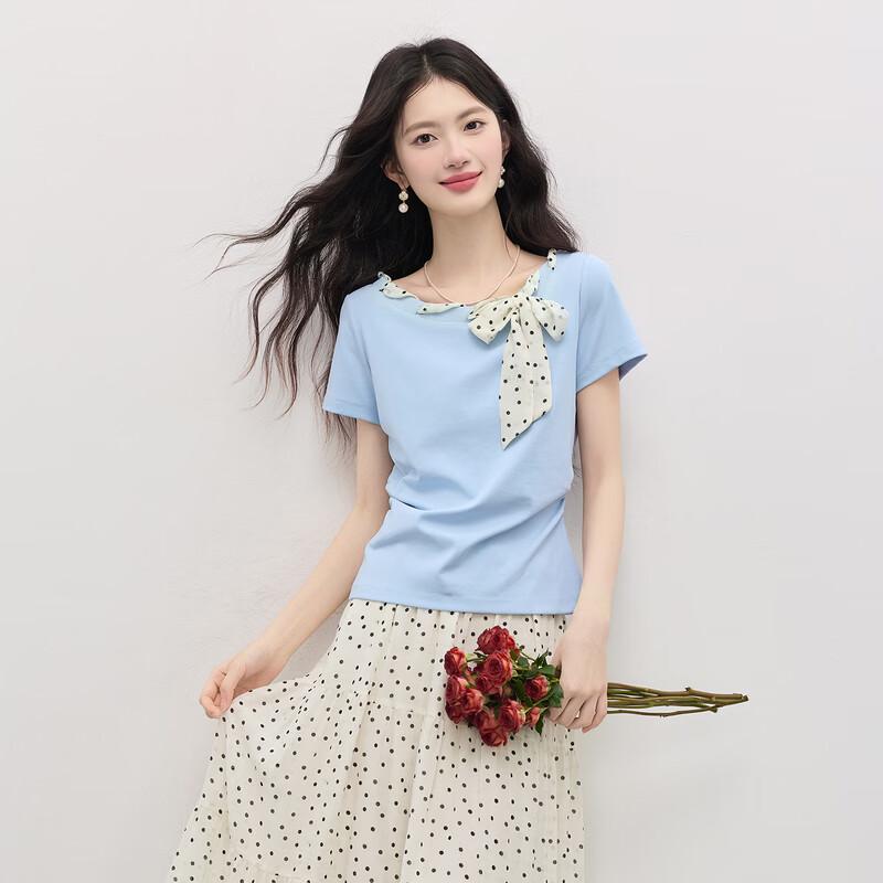 Women's Vacation Style Polka Dot Bow T-Shirt