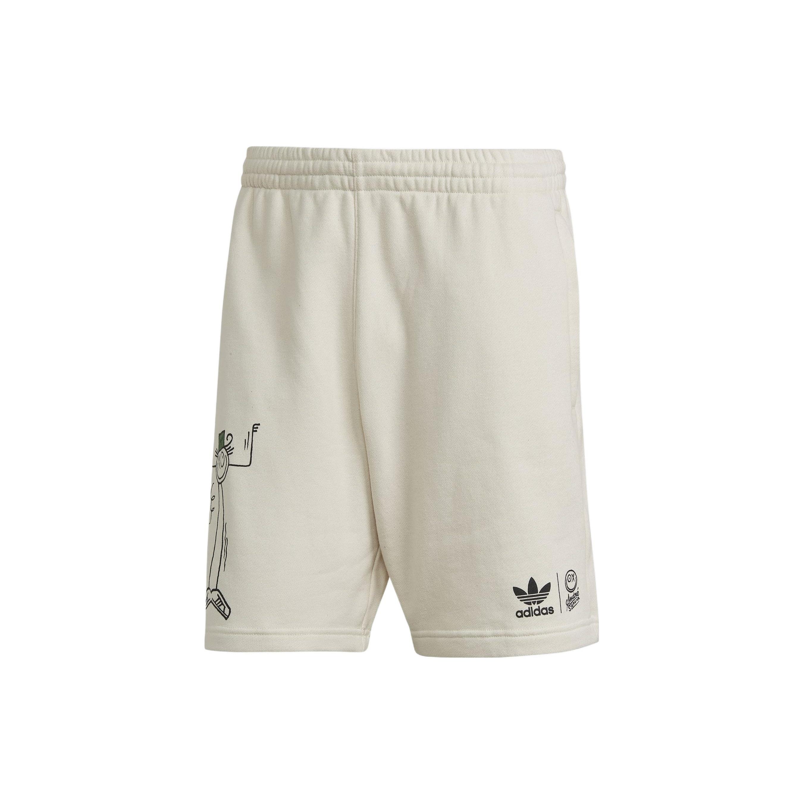 Men s adidas originals Cartoon Graffiti Logo Printing Straight Casual Shorts Creamy White HL9237 S