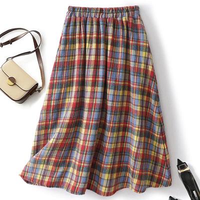 Japanese Retro Plaid Wool Pleated Skirt - Mid-Length, Autumn/Winter, Small Size
