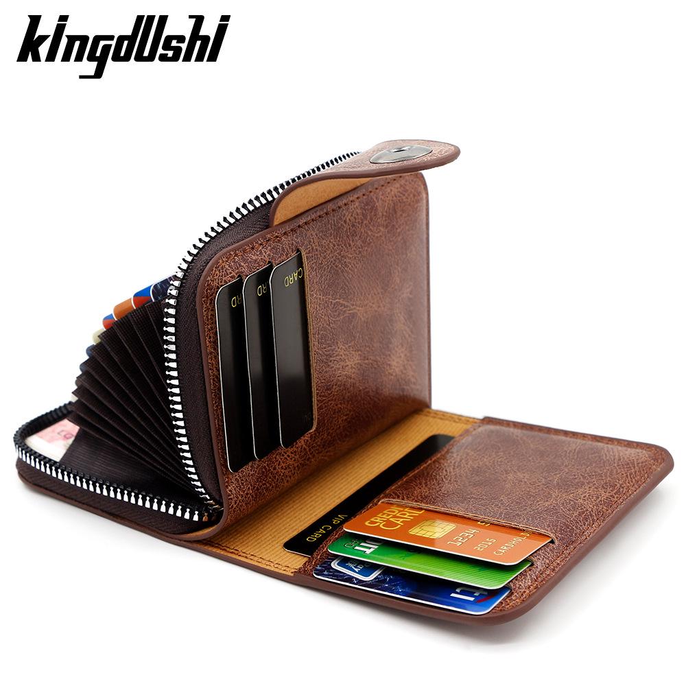 Herren Retro Leder Kartenhalter mit Magnetverschluss - Akkordeon-Design mit großer Kapazität für Karten, Ausweis und Münzen