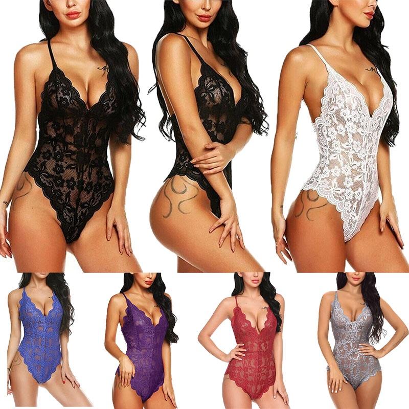 Women Lace Stretch Bodysuit Lingerie Sleeveless V Neck Top Jumpsuit S3xl Vest