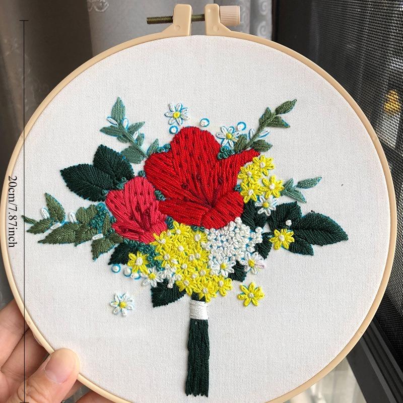 1 st 3D Blommig och Grön Växtmönster Broderi DIY Tyghantverkssats