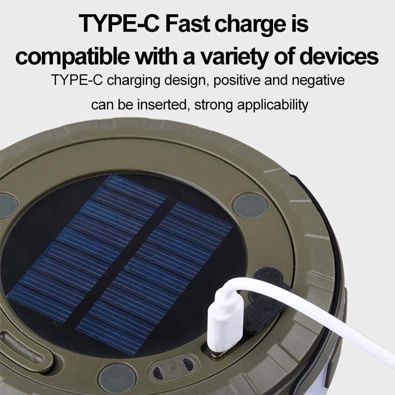 Solar 8 mode LED camping light belt, 10M length back magnetic hook outdoor waterproof tent decorative light string