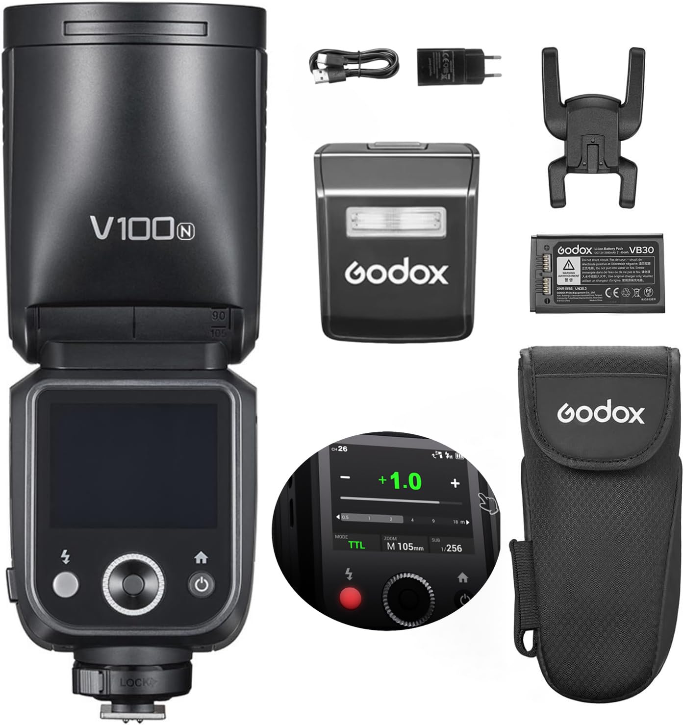 

[Godox Authorized Dealer] Godox V100N V100-N 100Ws TTL Touch Screen Round Head Camera Flash Speedlight for NIKON Cameras, 2.4G Wireless, Full Power