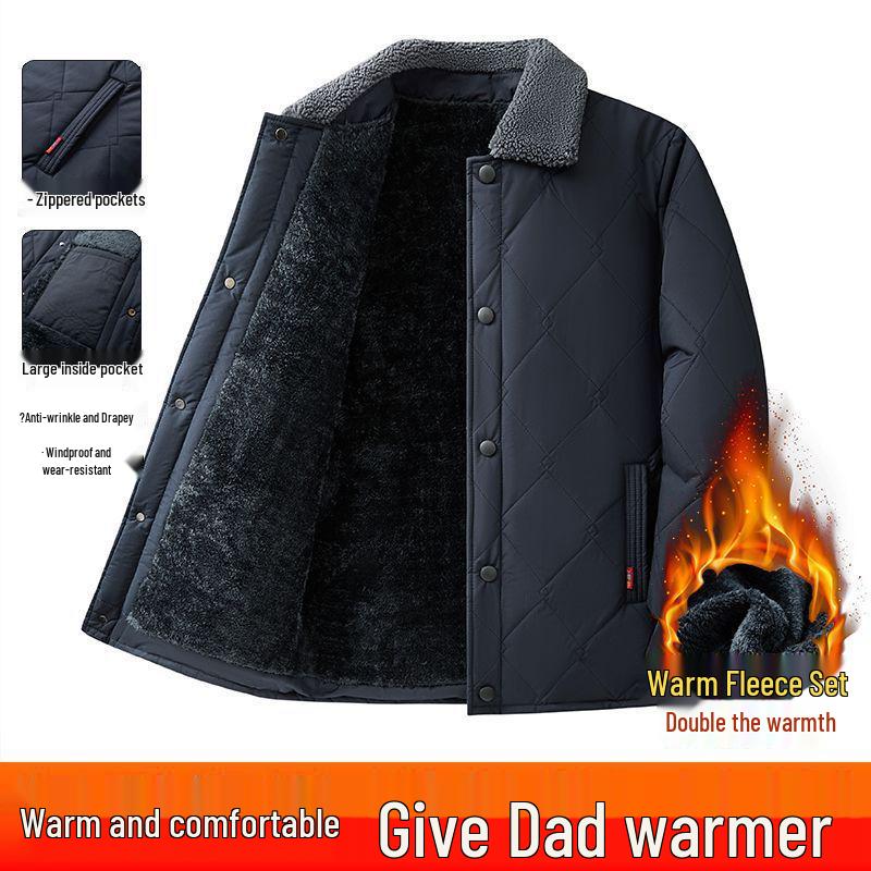 Men's Thickened Velvet Cotton-Padded Winter Jacket for Middle-Aged & Elderly