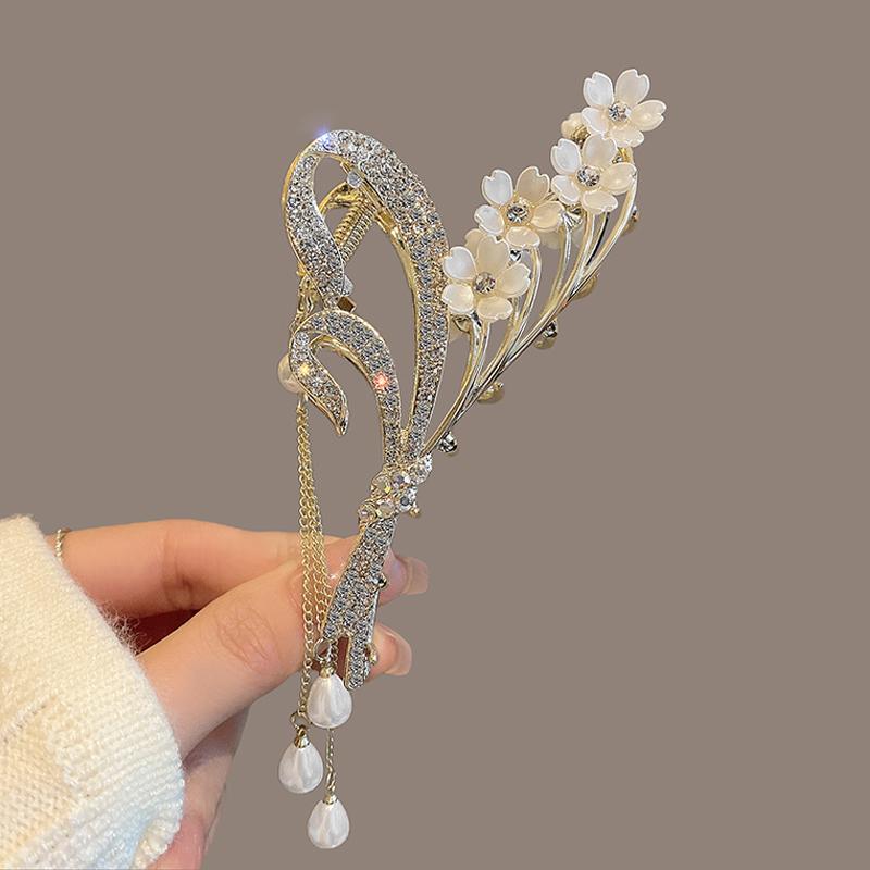 New Alloy Women Rhinestones Hair Claw Hair Clips Fashion Flower Butterfly Tassel Ponytail Clip Headdress Hair Accessories