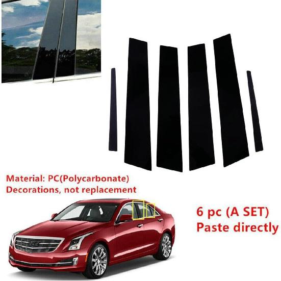 6Pcs/Set Door Window Pillar Posts Trim Pillar Molding Cover Stickers for Cadillac ATS Sedan 2013 2014 2015 2016 2017 2018 2019 Black