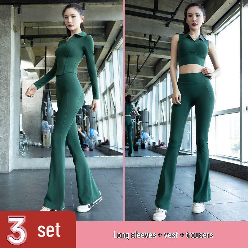 Women's Professional Yoga Suit with Chest Pads – Summer Pilates Training, Lapel, Long Sleeves, Outdoor-Ready Tight-Fitting Fitness Wear
