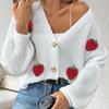 Süßer Erdbeer-Patchwork-Wollcardigan Wintermantel Herbst Strick Knopfleiste