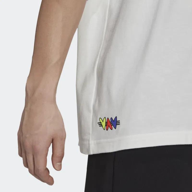 adidas T-shirt de Gola Redonda com Estampa do Logotipo da Marca de Cor Sólida Masculina Tops Branco H61129