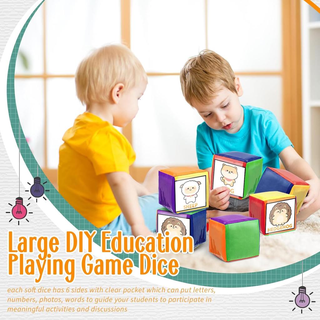Yilloog 4 Pcs Large Foam Dice with Pockets DIY Education Playing Game Dice Soft Dice Kids Infant Early Education Cube Learning Teaching Stacking