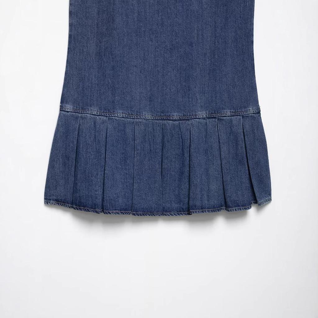 2025 Spring Fashion: European & American Style Women's Pleated Denim Dress