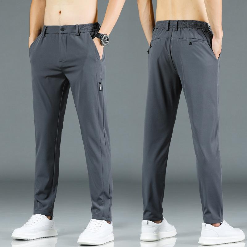 Summer Thin Ice Silk Trousers Speed Dry Trousers Casual Trousers Men's Sports Trousers Elastic Waist Trend Black Long Trousers