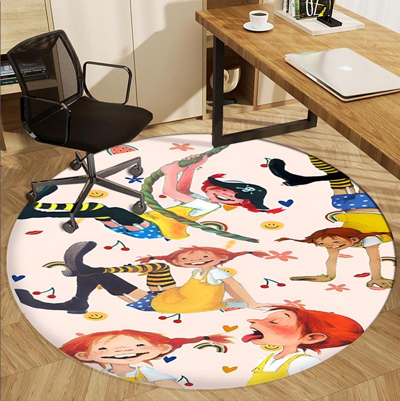 Pippi Longstocking Pattern Round Rug, Indoor/Outdoor Mat, for Picnic, Gameroom, Bedroom, Office, Living Room, Home Decor Carpet, Birthday Gift