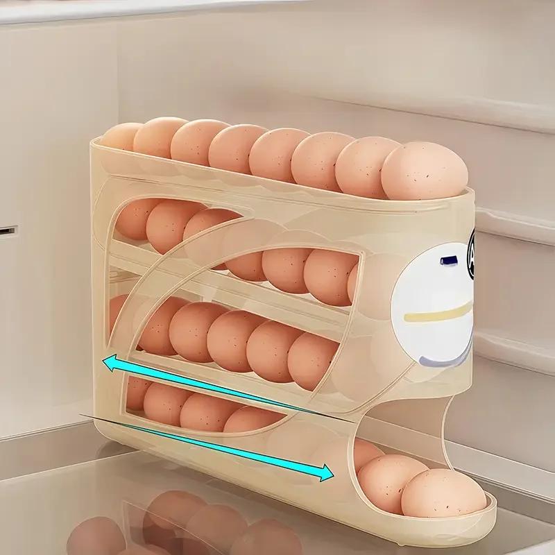 Space-saving 4-layer Large-capacity Auto-rolling Egg Rack - Drop-proof, Refrigerator Door Storage Rack