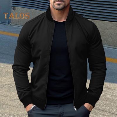 Veste pour homme coupe ajustée fermeture éclair complète manteau à manches longues couleur unie printemps automne veste d'uniforme de baseball décontractée pour le sport au quotidien