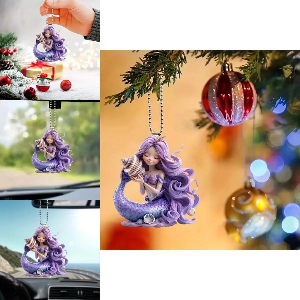 Cute Purple Mermaid Pattern Acrylic Pendant For Christmas Season
