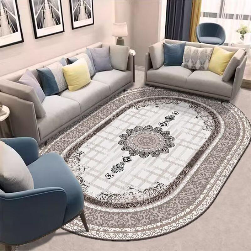 Golden Oval Carpet for Living Room Persian Luxury Decoration Bedroom Easy Clean Plush Rug Lounge Cloakroom Antiskid Soft Mats