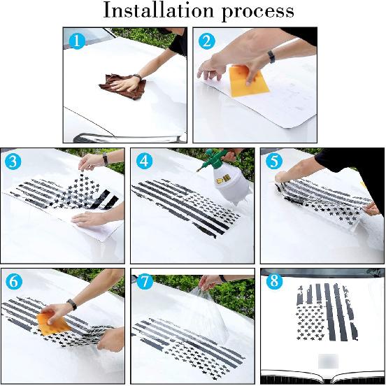 TOMALL 35 X19 INCH American Flag Distressed Decal For Auto Hood USA Flag Stripe Graphic Vinyl Waterproof Universal For All Car SUV Truck Hood Door