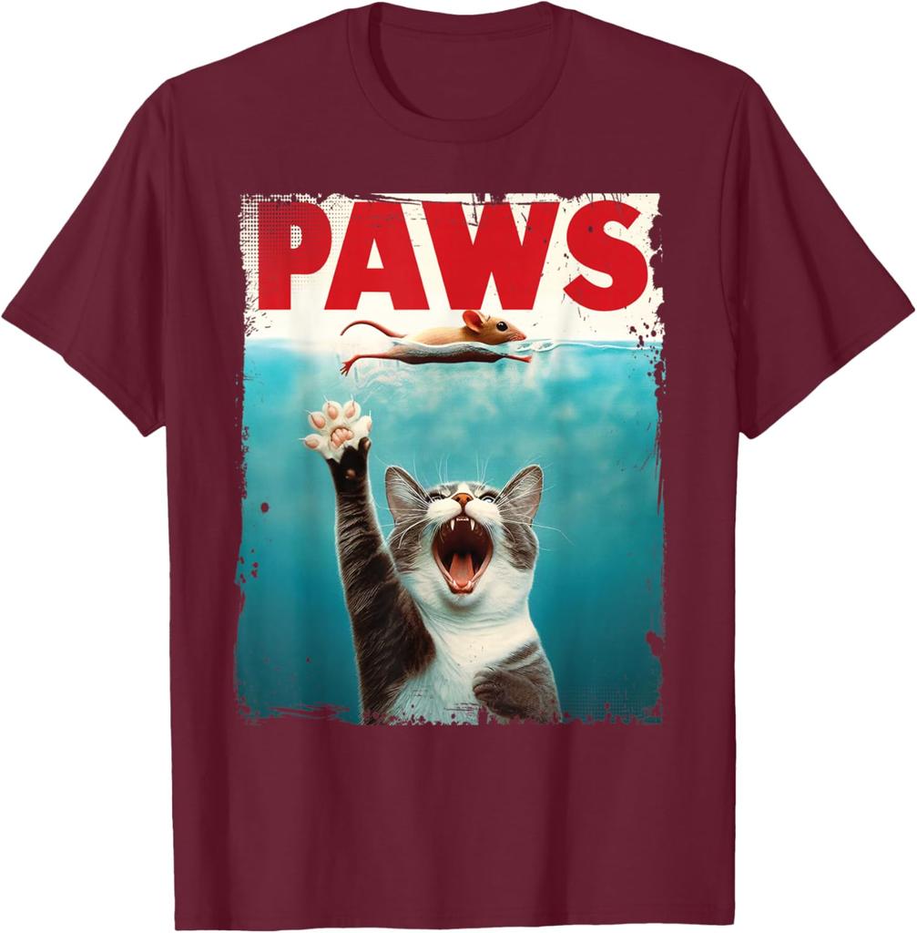 PAWS Parodia Gatto Topo Umoristico Gatto Insegue Topo Maglietta Gattino