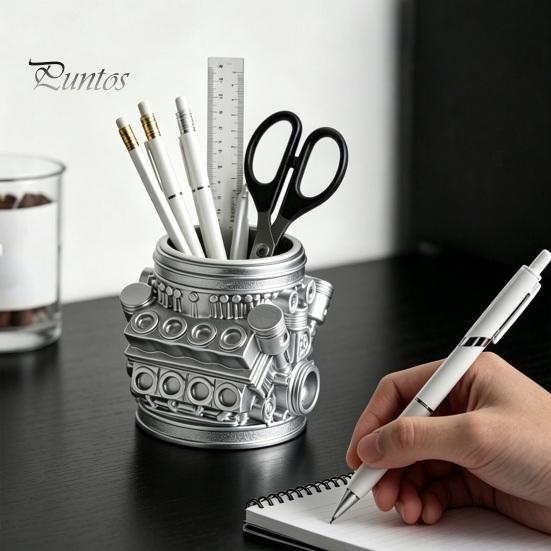 Unique Men Gift Engine Model Pen Pencil Holder, Creative Desk Organizer for Home Office, Hard Industrial Texture Decor Desktop Stationery Storage Car