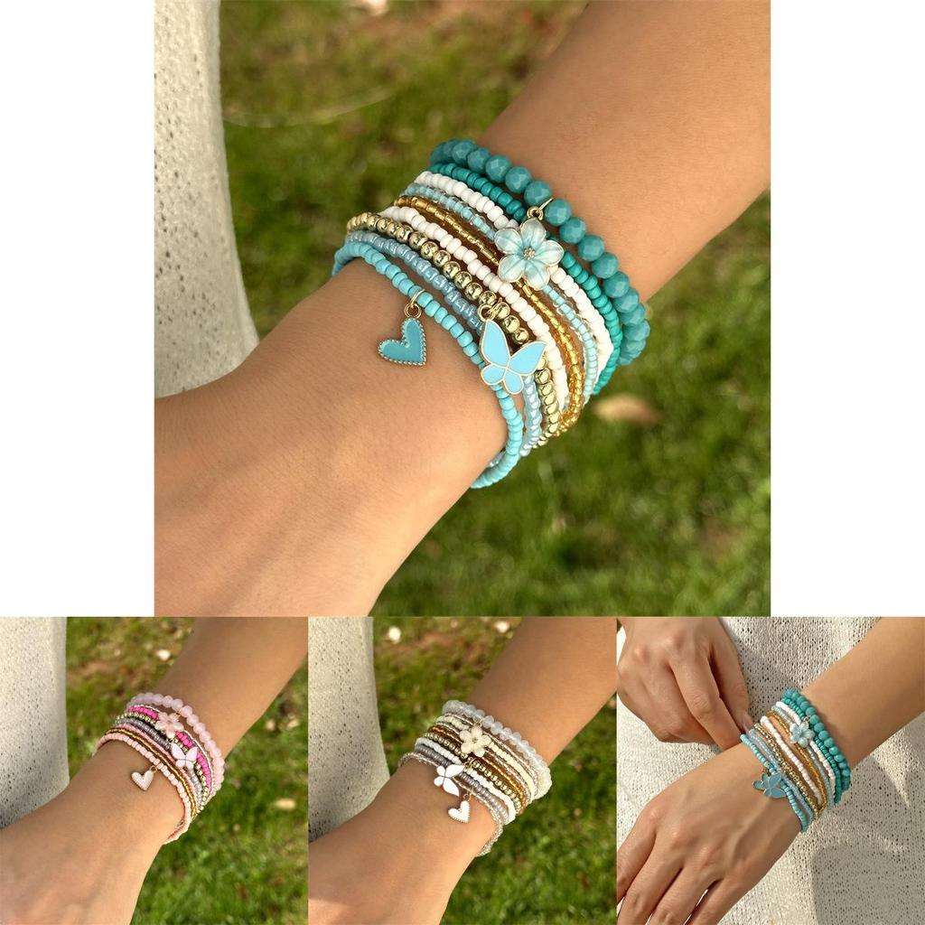 Boho Butterfly Charm Jewelry Set With Glass Beads For Womens Casual Style