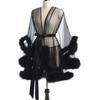 Sexy transparent mesh robe, bathrobe, nightgown, perspective loungewear, fluffy splicing sleeves, medium and long coat.