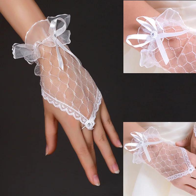 Damen Spitzen Fingerlose Handschuhe Einfarbige Weiß Schwarz Rot Braut Partyhandschuhe Dame Durchsichtig Kurze Handschuhe Weiblich Elegante Handschuhe