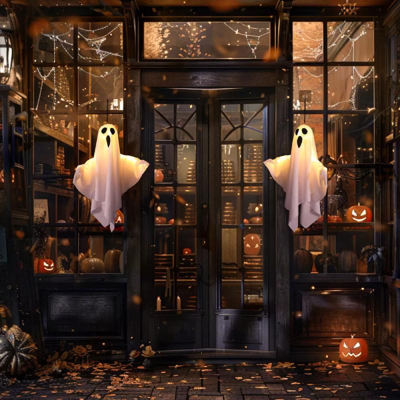 White Ghost Led Hanging Lights For Halloween Festive Decor Spooky Atmosphere