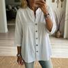 Women Casual Vintage Style Solid Color Button Down Shirt 3/4 Sleeve Loose Fit Blouse Lightweight Comfortable Fabric