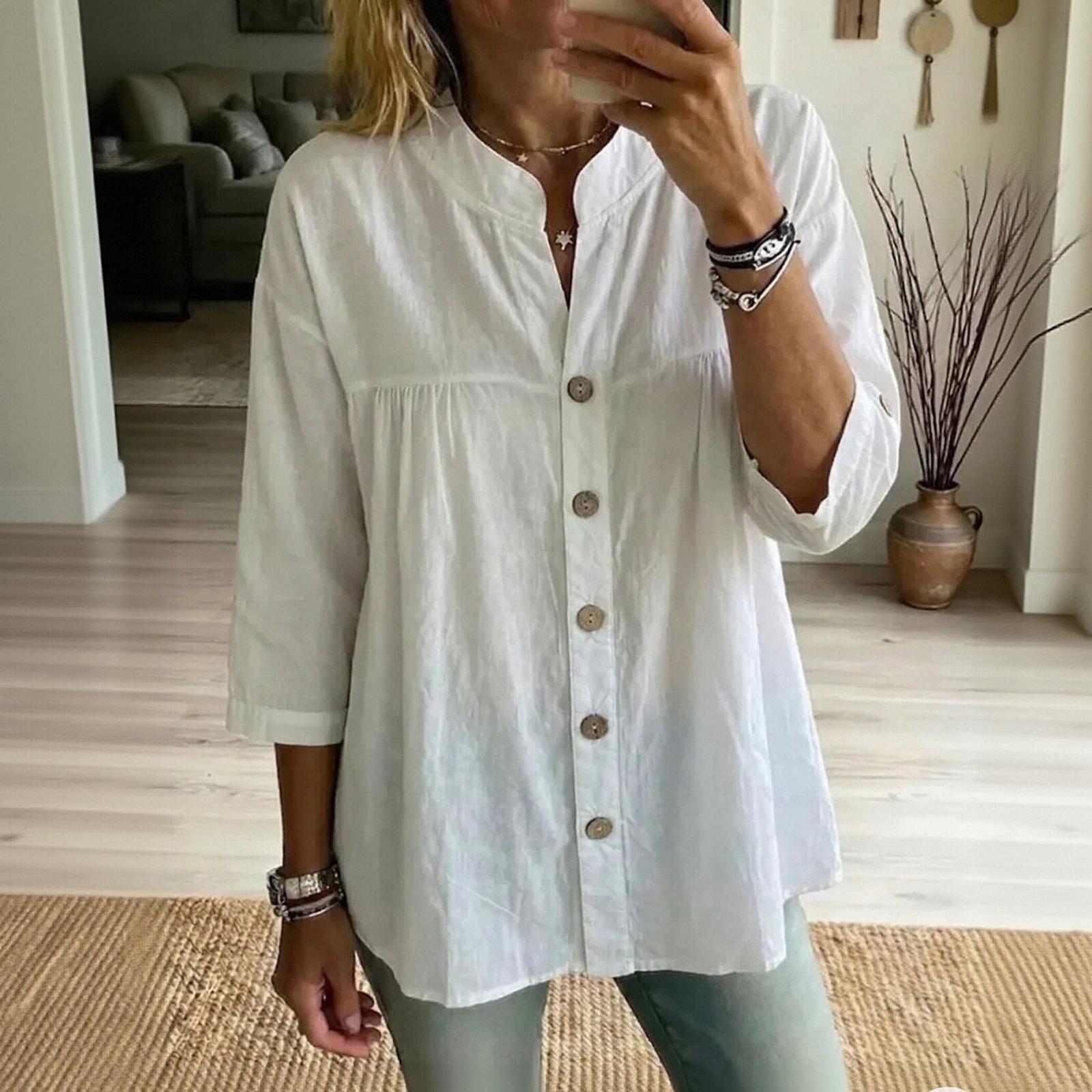 

Ladies Fashionable Casual Retro Artistic Color Seven Quarter Sleeved Top XL білий
