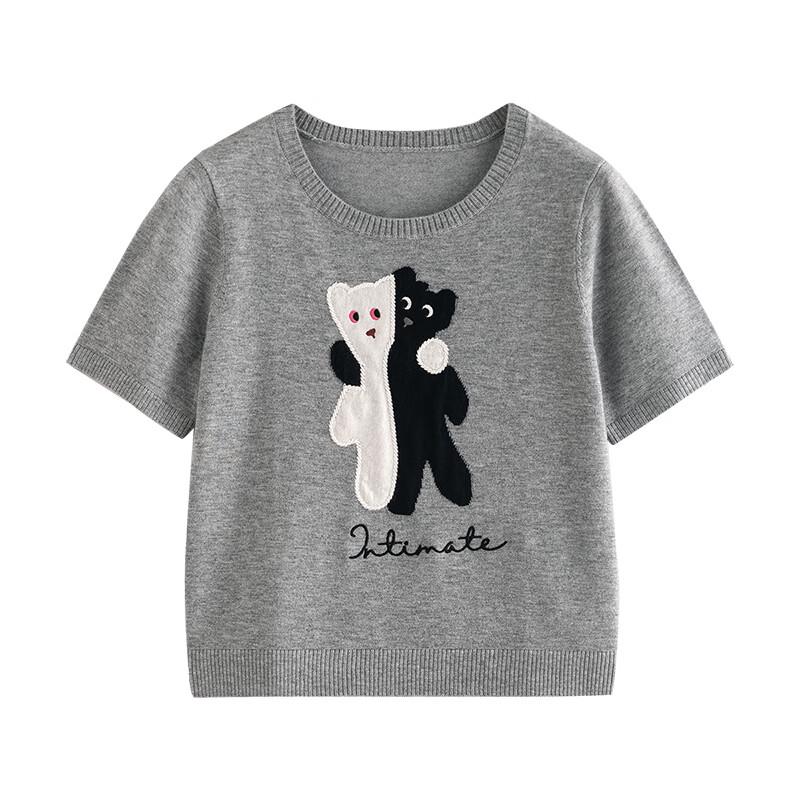 Chuyu Women's 2025 Summer Cartoon Applique Wool Blend Short Sleeve T-Shirt