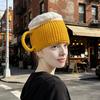 Beer Mug Leg Warmers Funny Hat, Novelty Knitted Unique 3D Cup Headwear with Handles, Winter Warm Gloves for Adults, Men And Women Cozy Thanksgiving