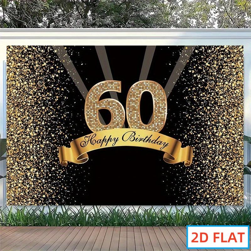 2D Flat Design 1 Piece Per Pack Golden Glitter 60th Birthday Party Backdrop Fabric - Exquisite Black Gold Luxurious Decoration