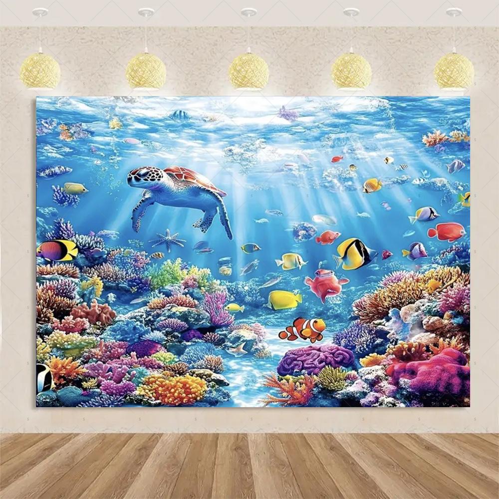 Marine Life Exploration Ocean Theme Series Birthday Party Decoration Background Cloth Gift Underwater Banner Photography Studio
