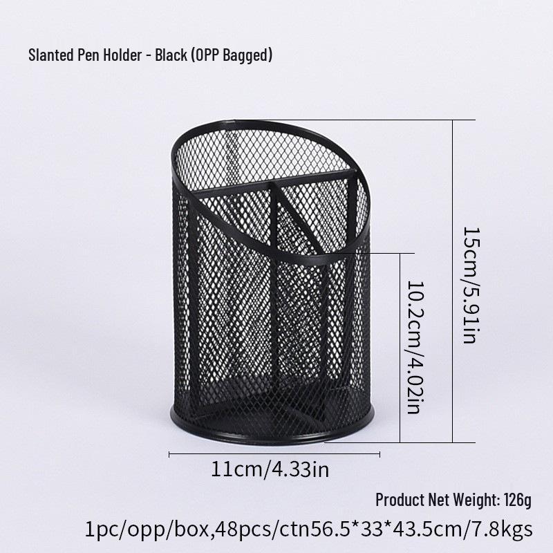 Multi-Compartment Slanted Metal Mesh Pen Holder Set – Creative Office Stationery Organizer