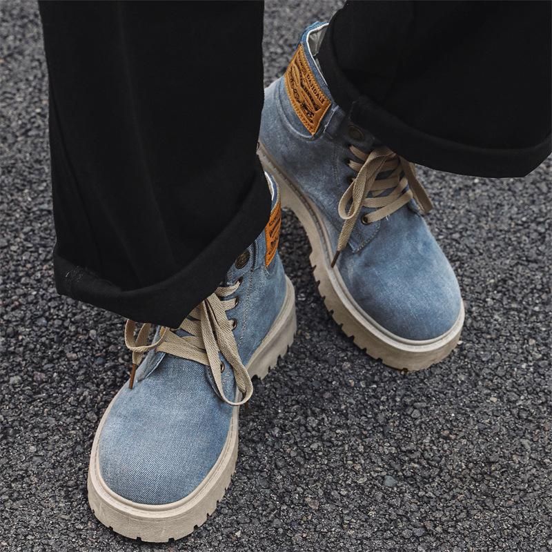 Z Casual Large Size Martin Boots British Denim High Top Retro Locomotive Medium Top Platform Boots