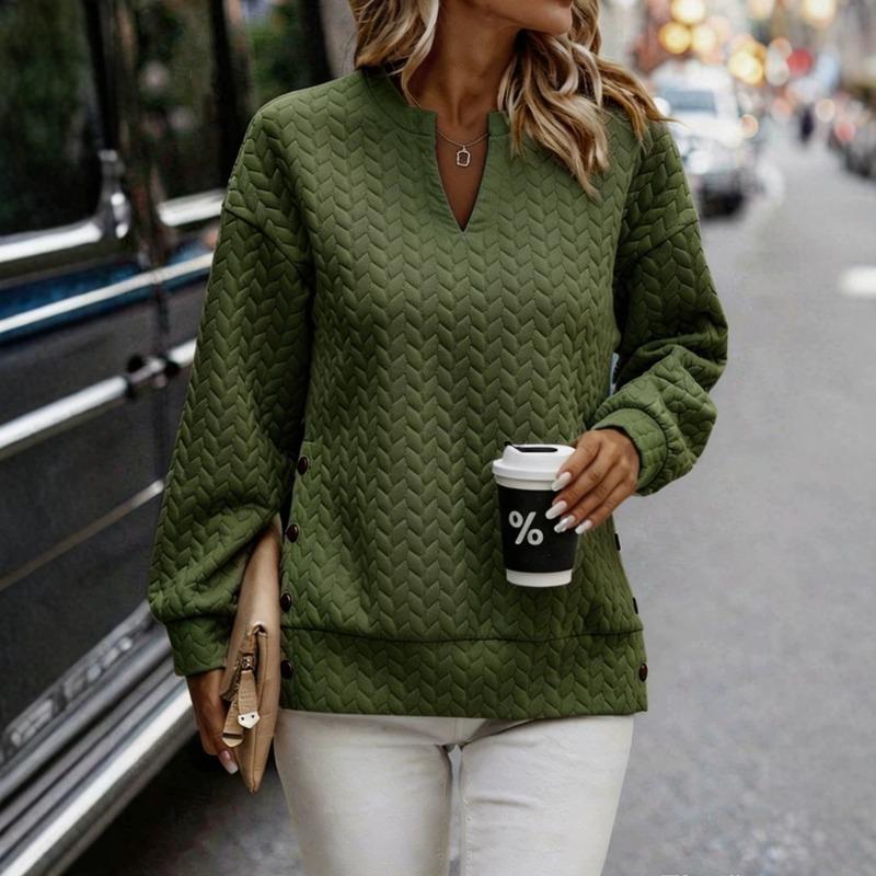 BFCCQB Women's Fashion Casual Solid Color Print Autumn Winter V-Neck Long Sleeve Hoodie