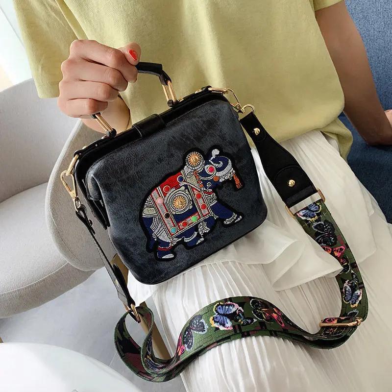 Luxury PU Leather Handbag Crossbody Bag, Elephant Embroidered Bags Purses Satchels Suitable for Daily Work, Party and Travel.