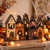 Autumn Theme Interior Ornaments Halloween Retro Haunted Village Wooden Tabletop Decor, Fall Farmhouse Witch Mantle Decorations House Ornament,