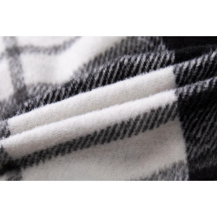 BITCED Karierter Wollmantel mit langen Ärmeln und Laternenärmeln für Mädchen mit Puppenkragen, lockere, kurze Jacke