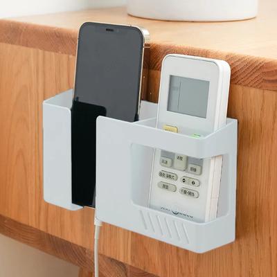 Wall Mounted Organizer Remote Control Storage Box 2 In 1 Punch Free Mobile Phone Plug Wall Holder Charging Multifunction Hook