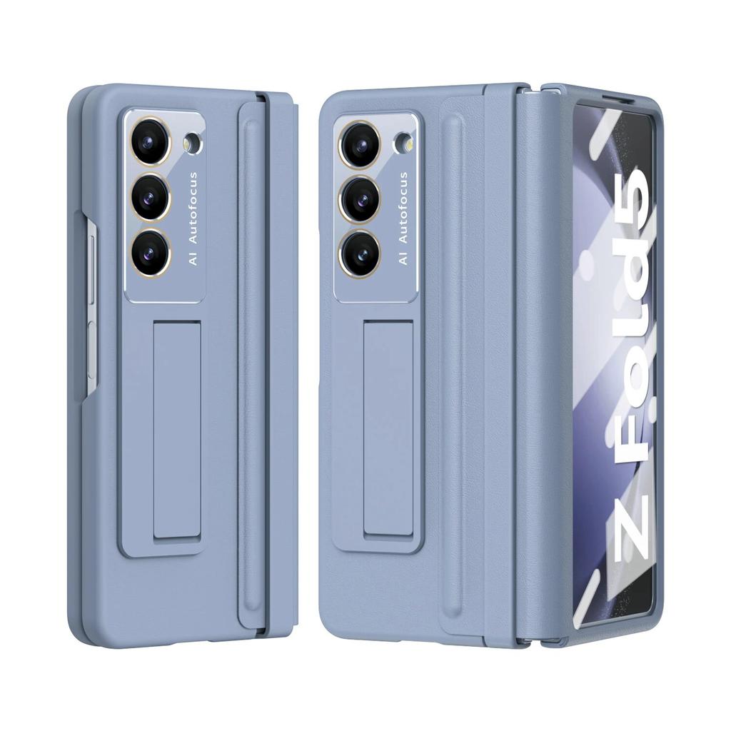 Luxury Leather with Holder Z Fold5 Hinge Protector Case for Samsung Galaxy Z Fold 5 4 5G Case with Glass Screen Protector Cover
