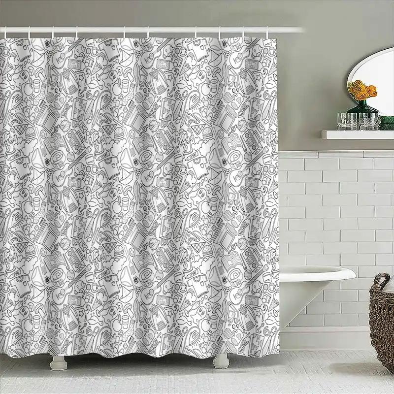 Boho Shower Curtain Cute Sketch Pattern Bathroom Decor Artistic Washable Fabric Liner Waterproof Modern Home Textile Hippie Wall