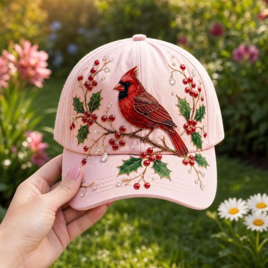 Baseballpet voor Dames, Baseballpet met Geborduurde Bloemen- en Vogelpatroon, Verstelbare Pasvorm Tuinzonnehoed voor Lente Zomer Buiten